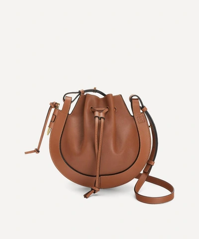 Shop Loewe Small Horseshoe Leather Saddle Bag In Tan
