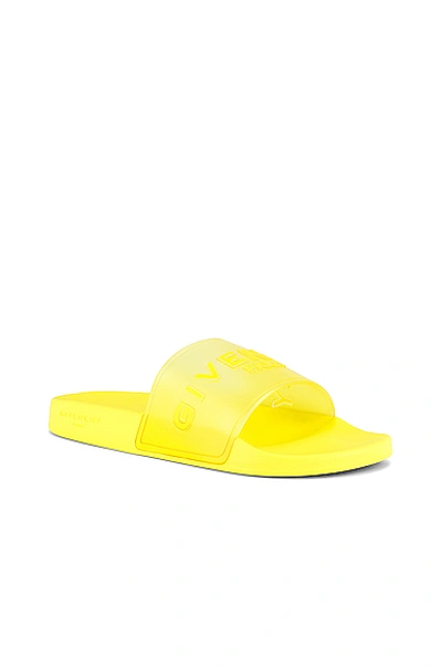 Shop Givenchy Slide Flat Sandal Rubber In Fluo Yellow