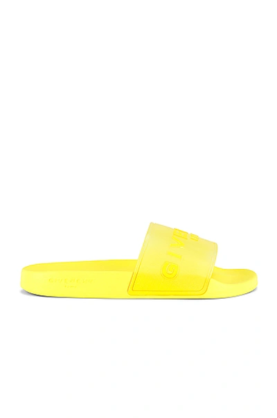 Shop Givenchy Slide Flat Sandal Rubber In Fluo Yellow