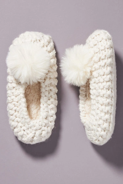 Shop Anthropologie Pom Knit Slippers In White