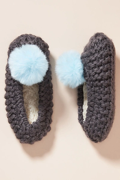 Shop Anthropologie Pom Knit Slippers In Grey