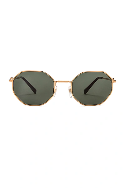 Shop Valentino Vlogo Chain Metal Sunglasses In Green & Pale Gold
