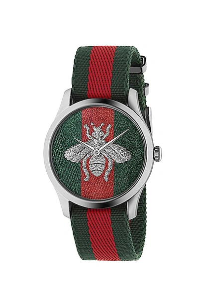 Shop Gucci G-timeless Watch In Green  Red & Silver