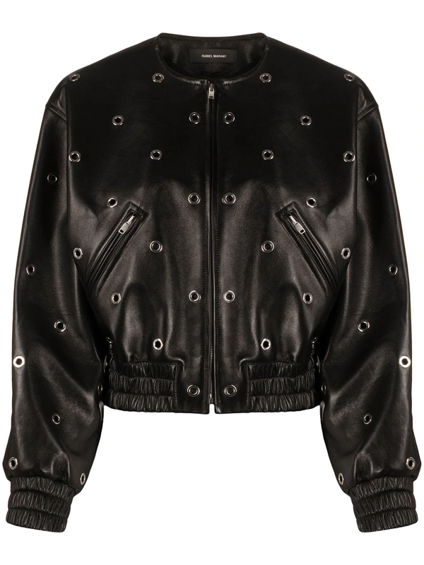 eyelet embellished leather jacket