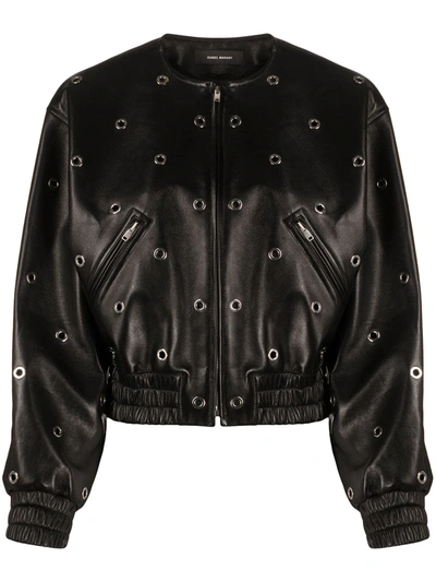 Shop Isabel Marant Eyelet Detailed Lambskin Jacket In Black
