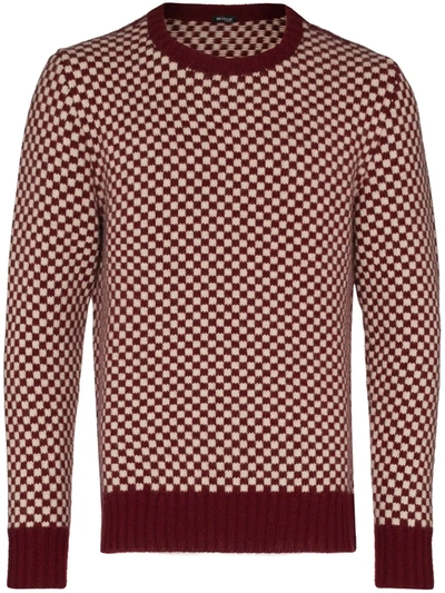 Shop Kiton Check-pattern Cashmere Jumper In Red