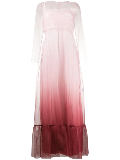 Shop Red Valentino Ombré Tulle Long-sleeve Dress In Pink