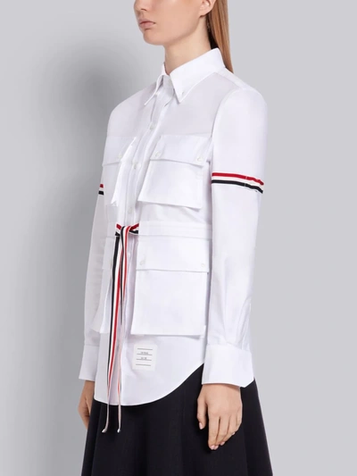 Shop Thom Browne White Cotton Oxford 4-pocket Adjustable Grosgrain Band Shirt