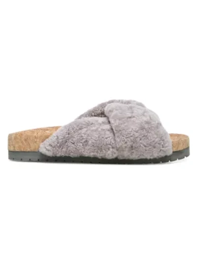 Shop Vince Women's Goran Shearling-trimmed Cork Slides In Marble