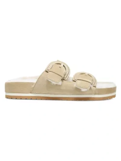 Shop Vince Glyn Shearling-lined Suede Sandals In Biscotti