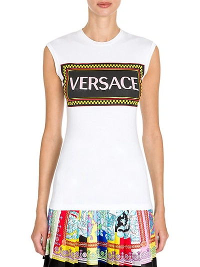 Shop Versace Stretch Jersey Rubber Logo Muscle T-shirt In Optical White