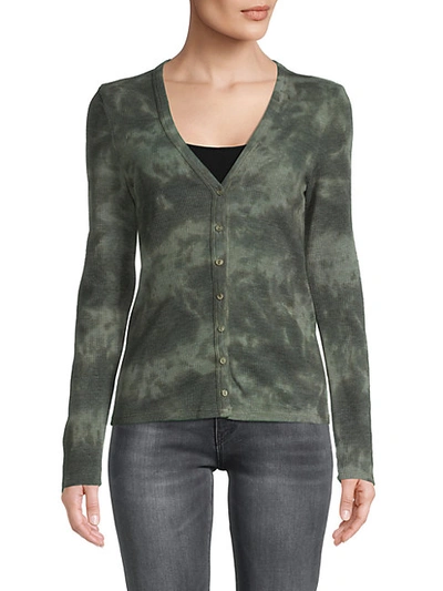 Shop Michael Stars Tyra Tie-dye Cardigan In Dark Matcha