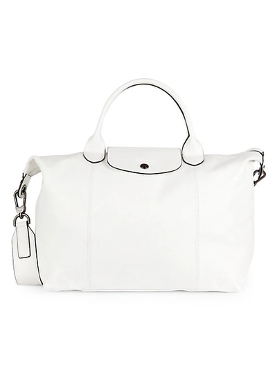 Shop Longchamp Leather Convertible Shoulder Bag In White