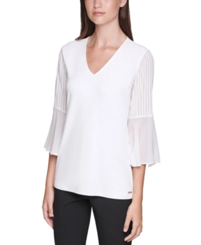 Shop Calvin Klein Bell-sleeve Top In Soft White