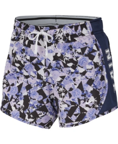 Shop Nike Dry-fit Tempo Big Girl's Printed Running Shorts In Black/barely Volt