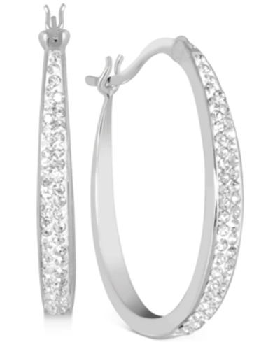 Shop Essentials Crystal Tapered Hoop Earrings In Silver-plate, 1.2"