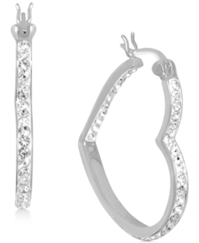 Essentials Crystal Heart Hoop Earrings In Fine Silver Plate In Silver
