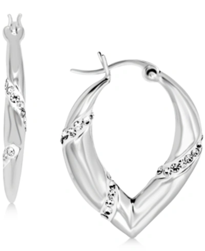 Shop Essentials Crystal Chevron Hoop Earrings In Silver-plate