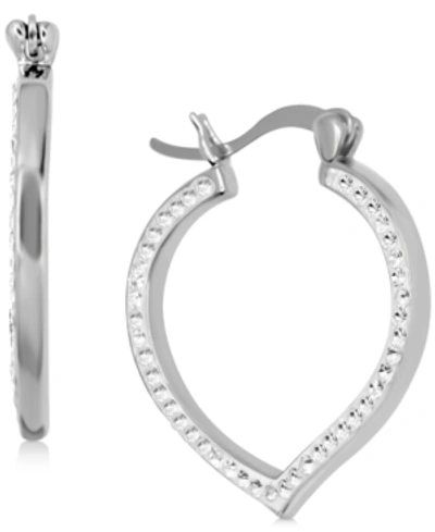Shop Essentials Crystal Teardrop Hoop Earrings In Silver-plate