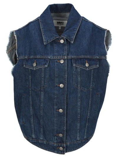 Shop Mm6 Maison Margiela Mm6 Button Up Denim Oversize Gilet In Blue