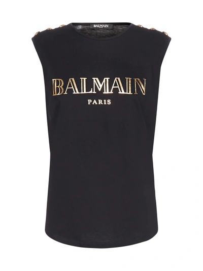 Shop Balmain Short Sleeve T-shirt In Noir Or