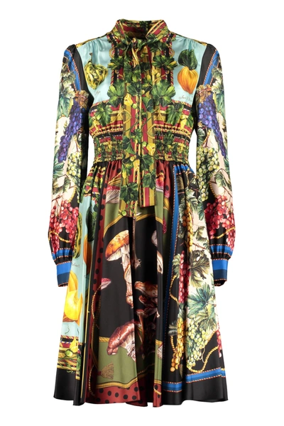 Shop Dolce & Gabbana Printed Silk Dress In Multicolor