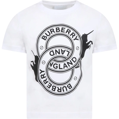 Shop Burberry Whitet-shirt For Kids With Logo
