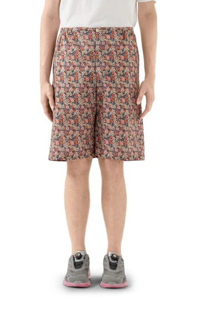 Shop Gucci X Liberty London Floral Print Cotton Muslin Shorts In Flame/ Pink