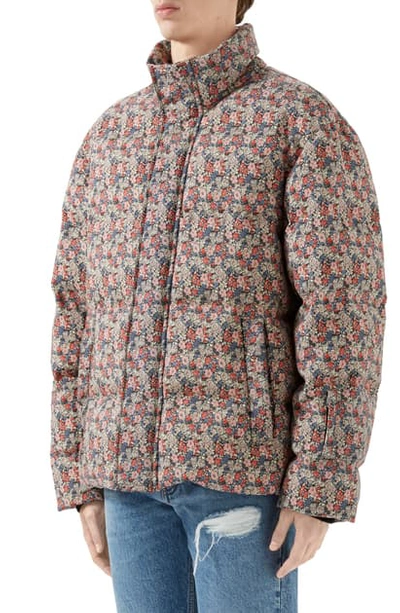 Shop Gucci X Liberty London Floral Print Wool & Mohair Down Puffer Jacket In Flame/ Pink/ Mc