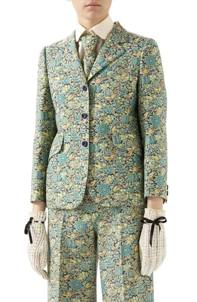 Shop Gucci X Liberty London Floral Print Wool & Mohair Jacket In Caribbean/ Navy