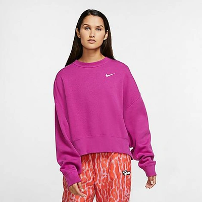 Shop Nike Women's Sportswear Essential Fleece Crewneck Sweatshirt In Cactus Flower/white