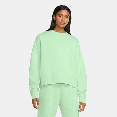 Shop Nike Women's Sportswear Essential Fleece Crewneck Sweatshirt In Cucumber Calm/white