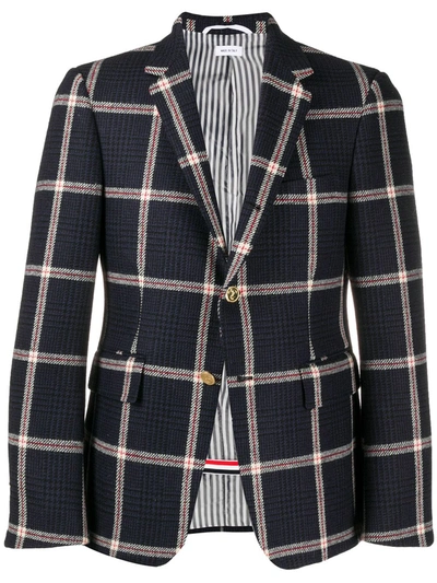 Shop Thom Browne Prince Of Wales Check Blazer In Blue