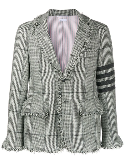 Shop Thom Browne Prince Of Wales Check Frayed Jacket In Grey