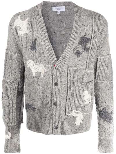 Shop Thom Browne Embroidered Button-up Cardigan In Grey