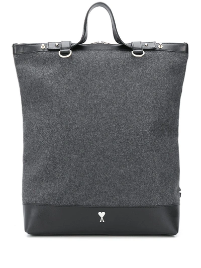 Shop Ami Alexandre Mattiussi Leather-trimmed Tote Backpack In Grey