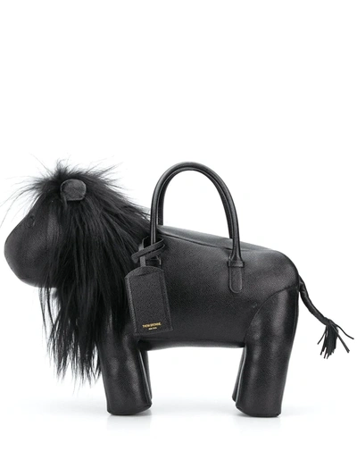 Shop Thom Browne Lion Pebbled Leather Tote Bag In 001 Black
