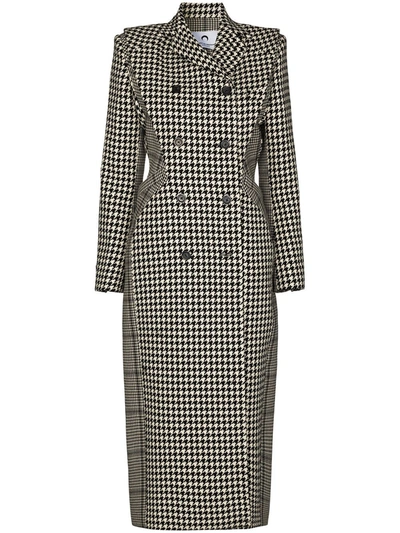 Shop Marine Serre Houndstooth-pattern Double-breasted Coat In Black