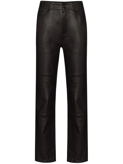 Shop Ganni Stitch-detail Leather Trousers In Black