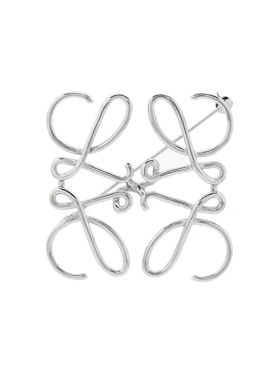 Shop Loewe Anagram Metal Brooch In Silver