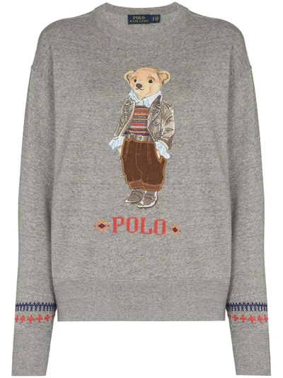 Shop Polo Ralph Lauren Embroidered Teddy Bear Sweatshirt In Grey