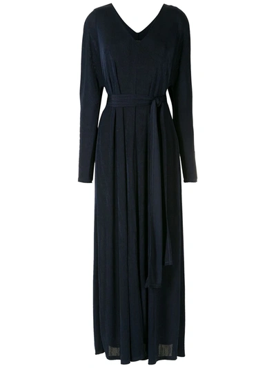 Shop Alcaçuz Belted Pleated Dress In Blue