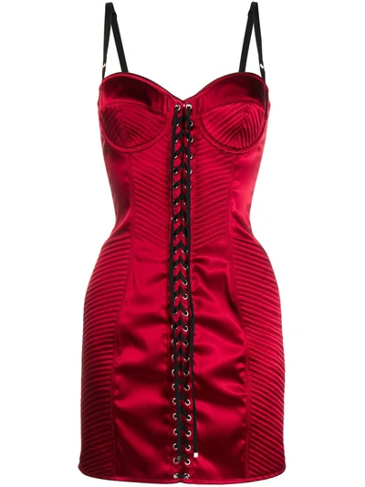 Shop Dolce & Gabbana Satin Corset Style Mini Dress In Red