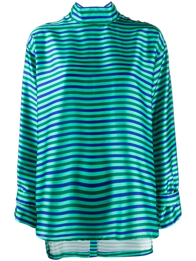 Shop Jejia Striped Back-button Top In Green