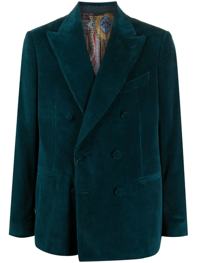 Shop Etro Double-breasted Corduroy Blazer In Blue