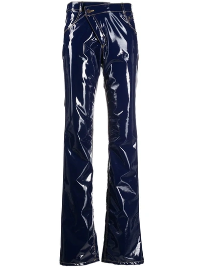 Shop Ottolinger Wrap-waist Patent Trousers In Blue