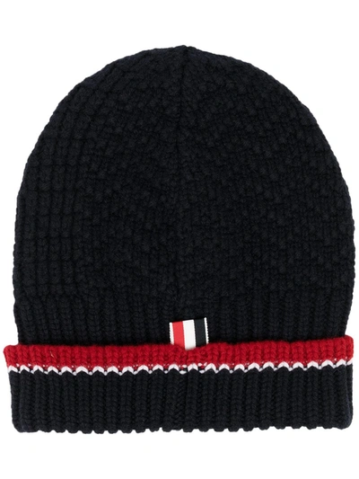 Thom Browne Navy Fine Merino Collaged Links Rwb Beanie In Blau