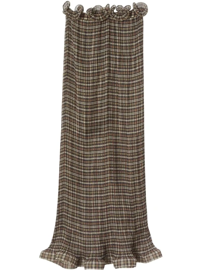 Shop Burberry Ruffle Detail Check Skirt In Brown