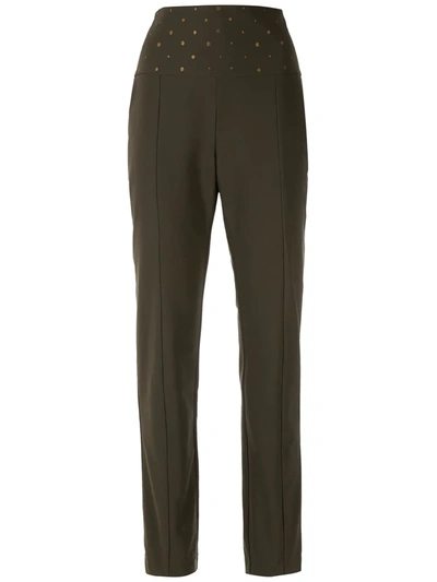 Shop Alcaçuz Embroidered-detail Straight-leg Trousers In Green