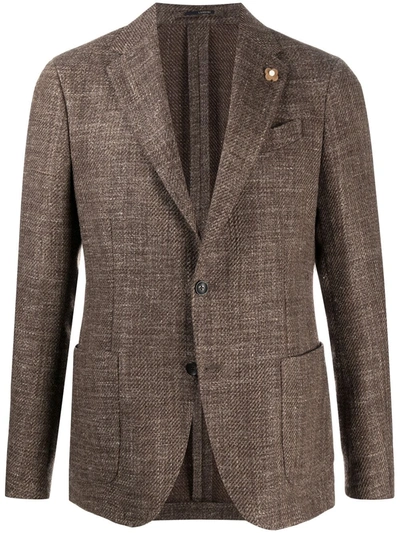 Shop Lardini Marled Woven Blazer In Brown